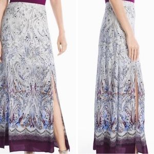 White House Black Market white purple and black maxi skirt EUC like new